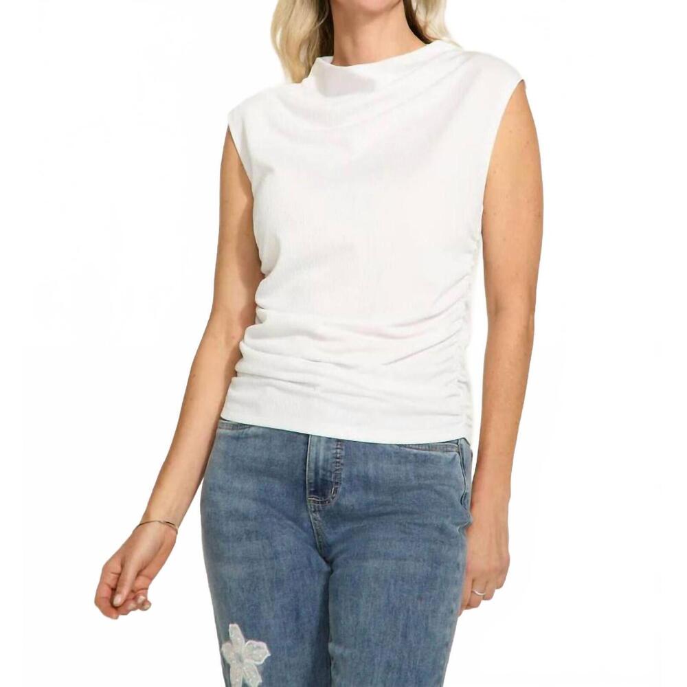 NEW FDJ radia ruched cap sleeve top in white